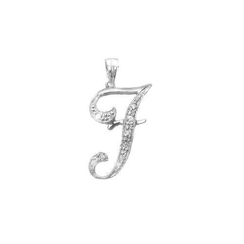 9ct White Gold Natural Diamond Set Initial Pendant -Initial F