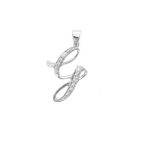 9ct White Gold Natural Diamond Set Initial Pendant -Initial G