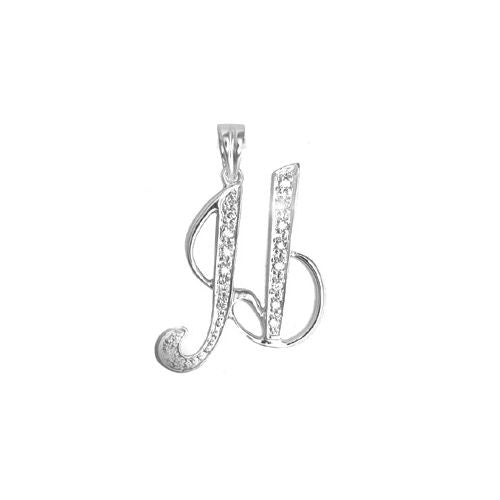 9ct White Gold Natural Diamond Set Initial Pendant -Initial H
