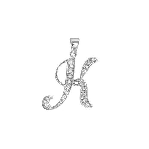 9ct White Gold Natural Diamond Set Initial Pendant -Initial K