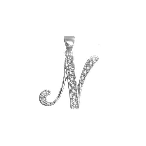 9ct White Gold Natural Diamond Set Initial Pendant -Initial N
