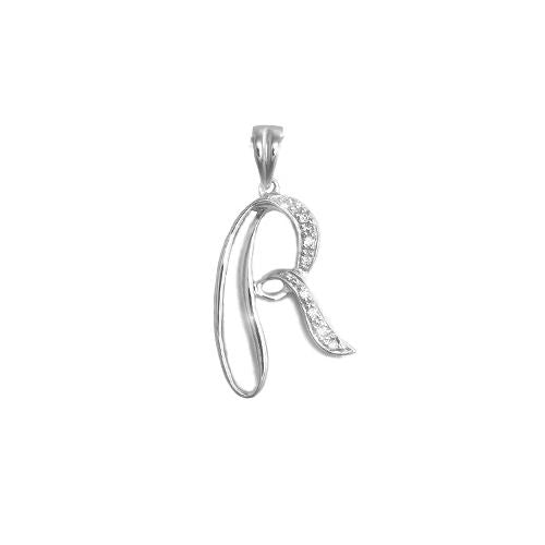 9ct White Gold Natural Diamond Set Initial Pendant -Initial R
