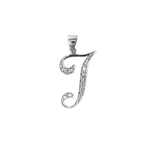 9ct White Gold Natural Diamond Set Initial Pendant -Initial T