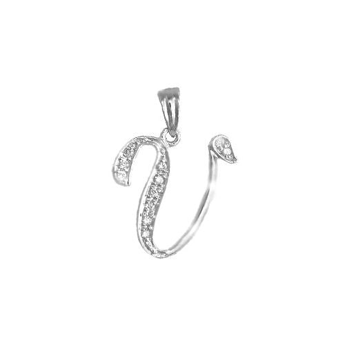 9ct White Gold Natural Diamond Set Initial Pendant -Initial V
