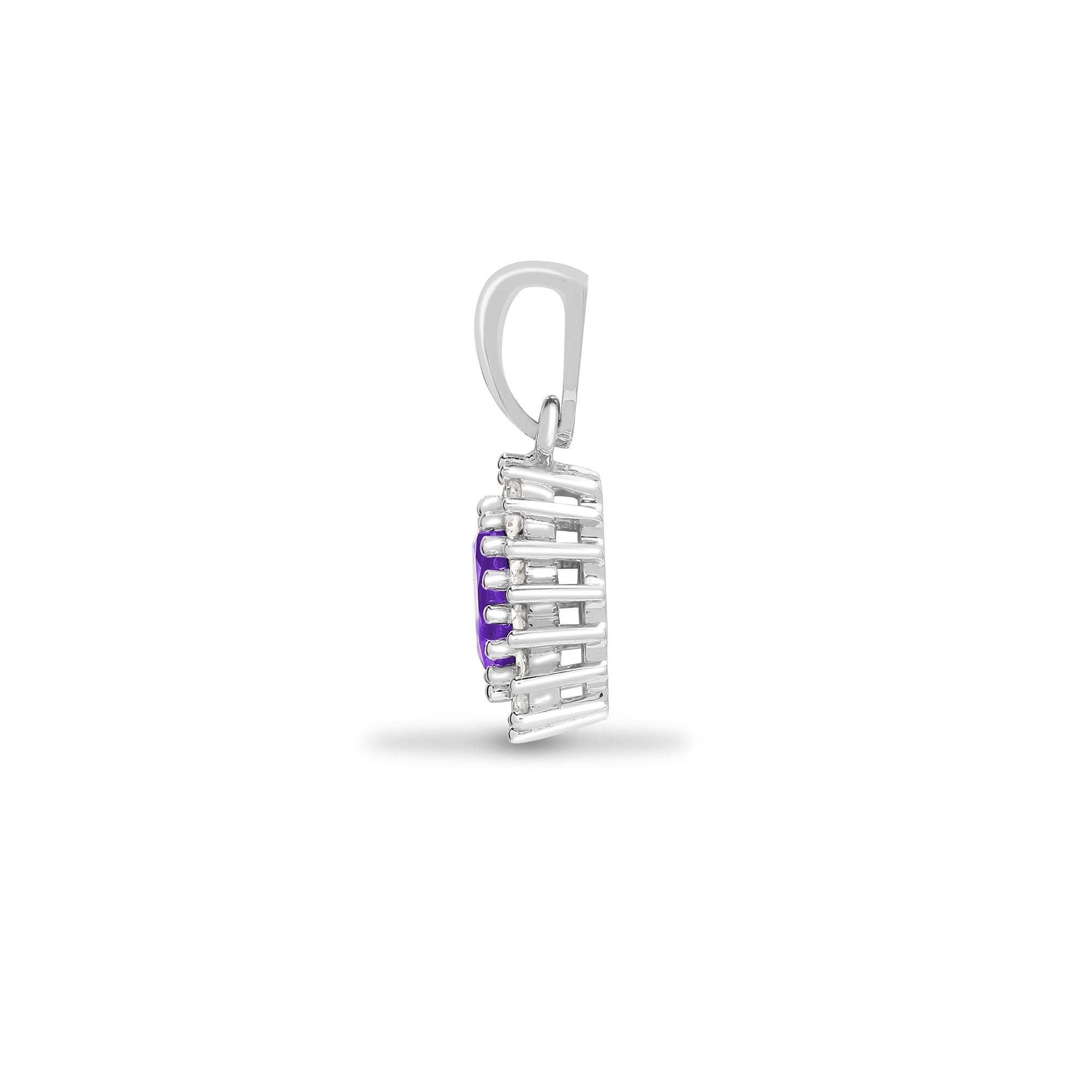9ct White Gold Natural Diamond And Amethyst Pendant
