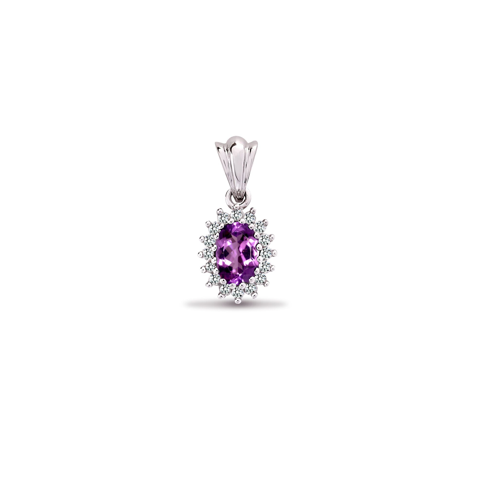 9ct White Gold Natural Diamond And Amethyst Pendant