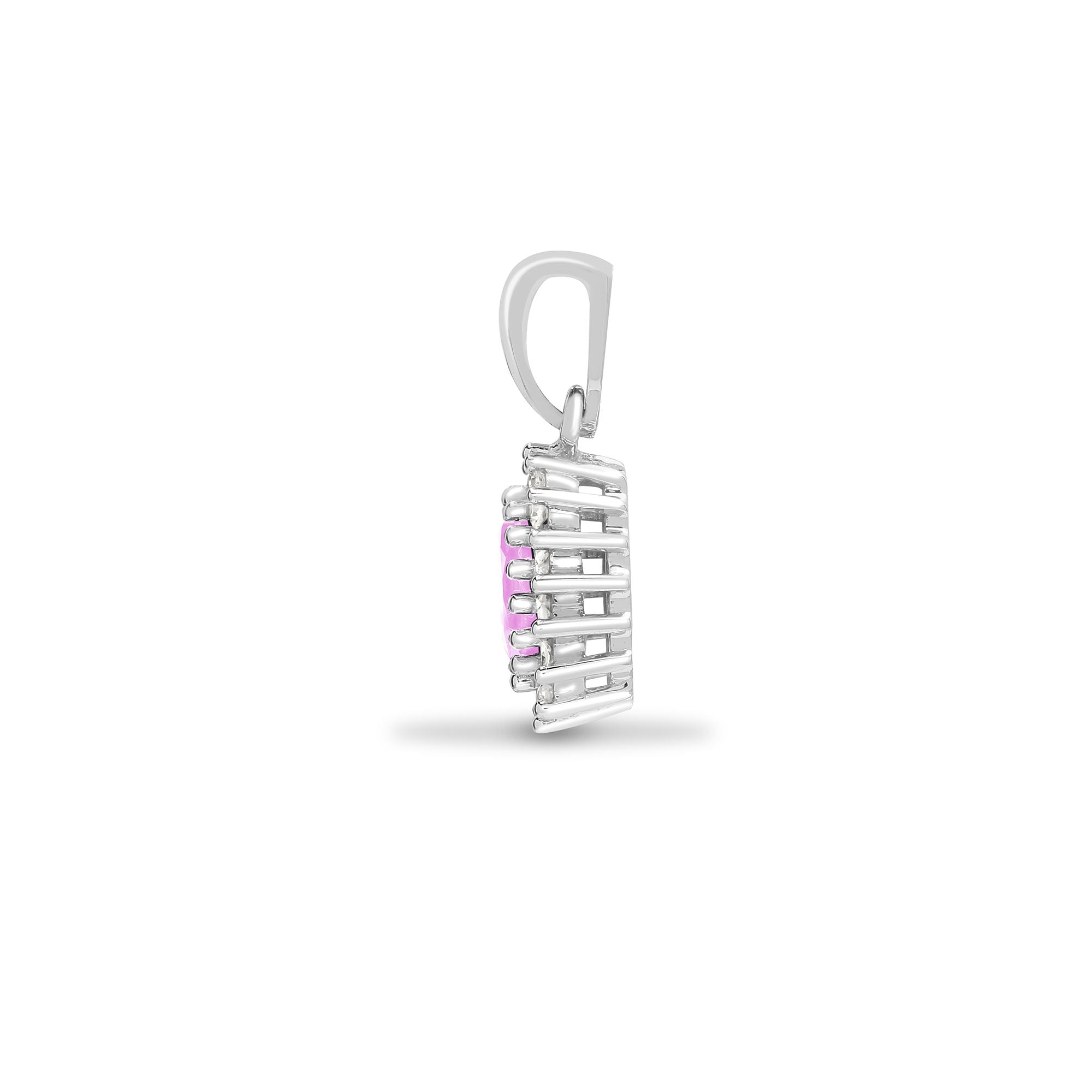 9ct White Gold Natural Diamond And Pink Sapphire Pendant