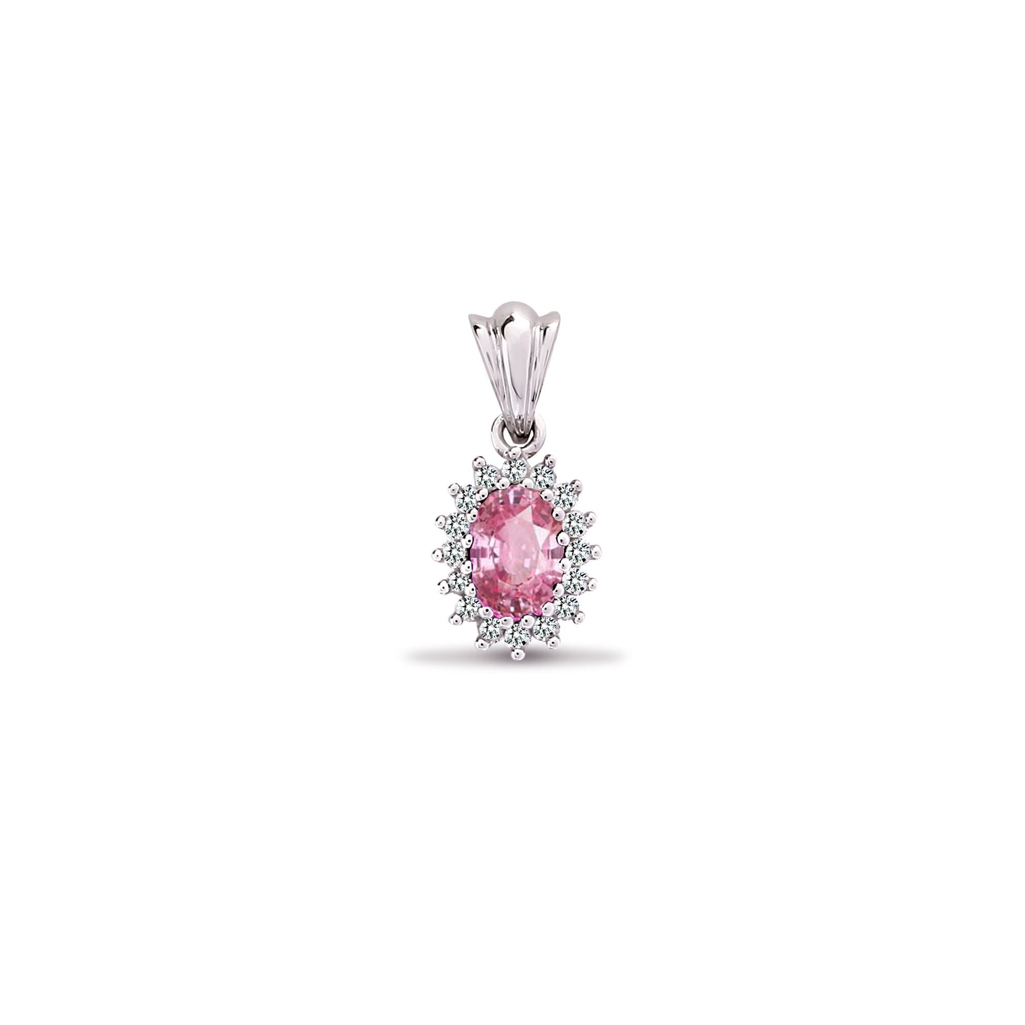 9ct White Gold Natural Diamond And Pink Sapphire Pendant