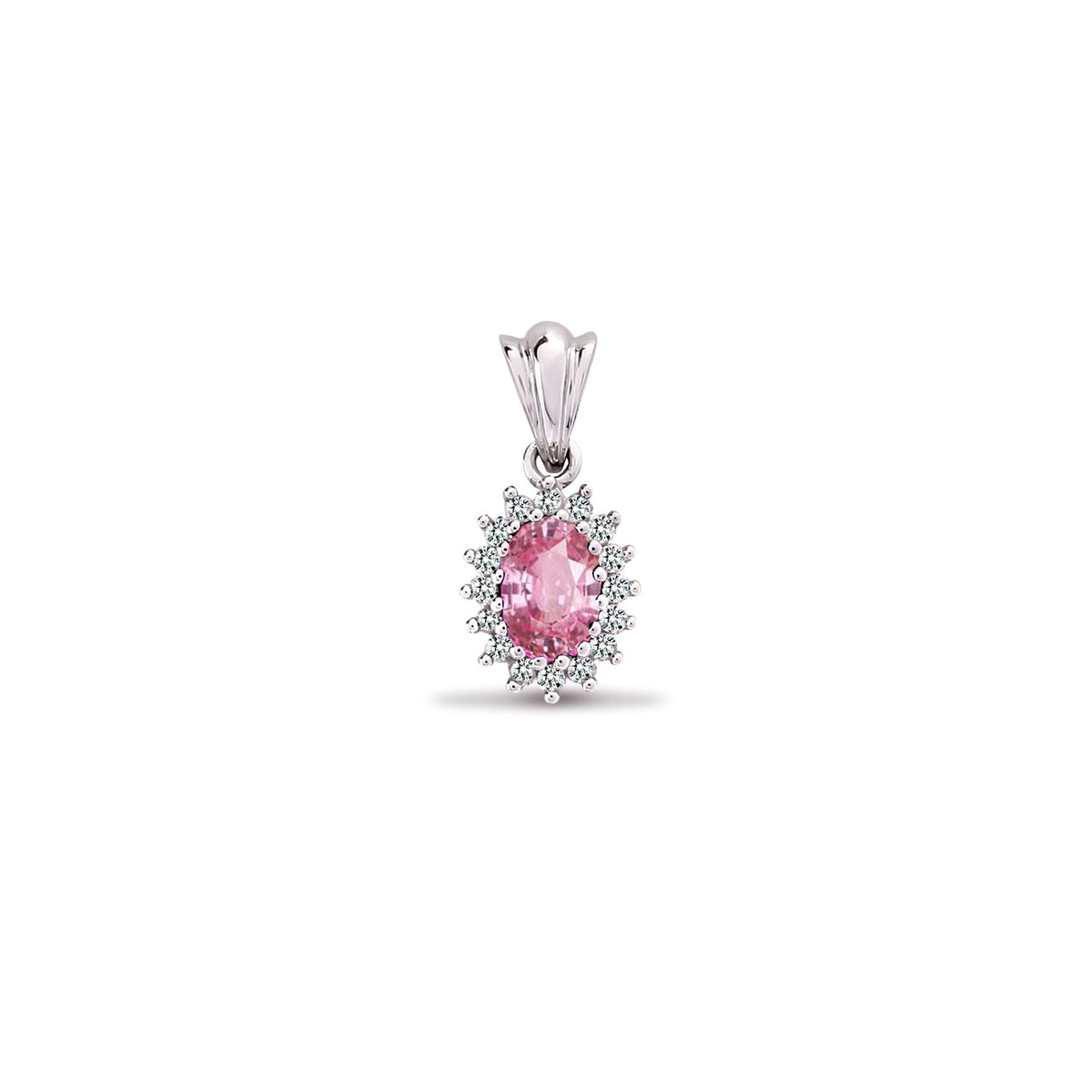 9ct White Gold Natural Diamond And Pink Sapphire Pendant