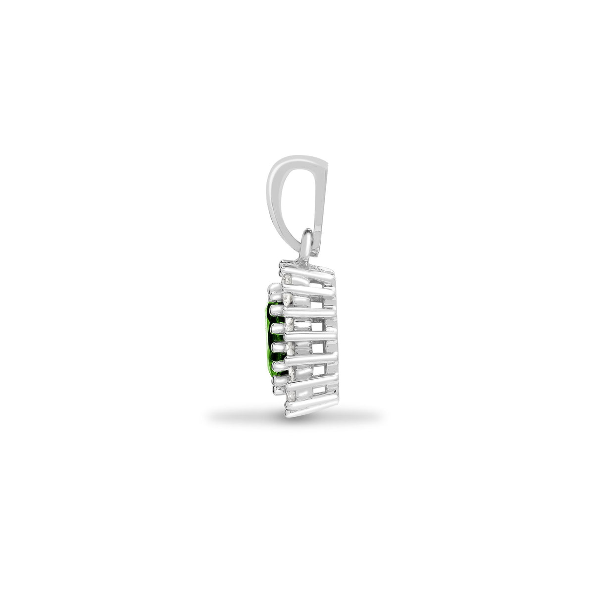 9ct White Gold Natural Diamond And Emerald Pendant