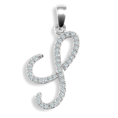 9ct White Gold Natural Diamond Set Initial Pendant