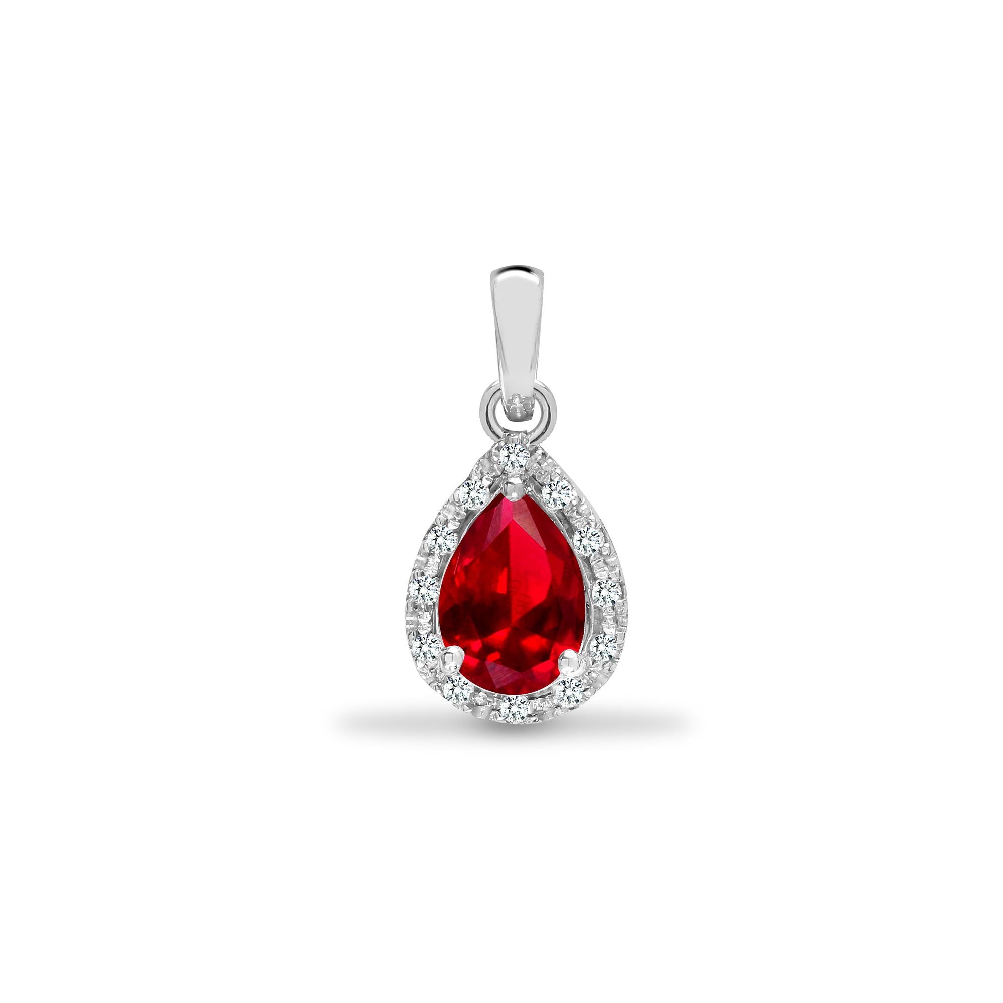 9ct White Dia-0.06ct Garnet- Pear Drop Pendant