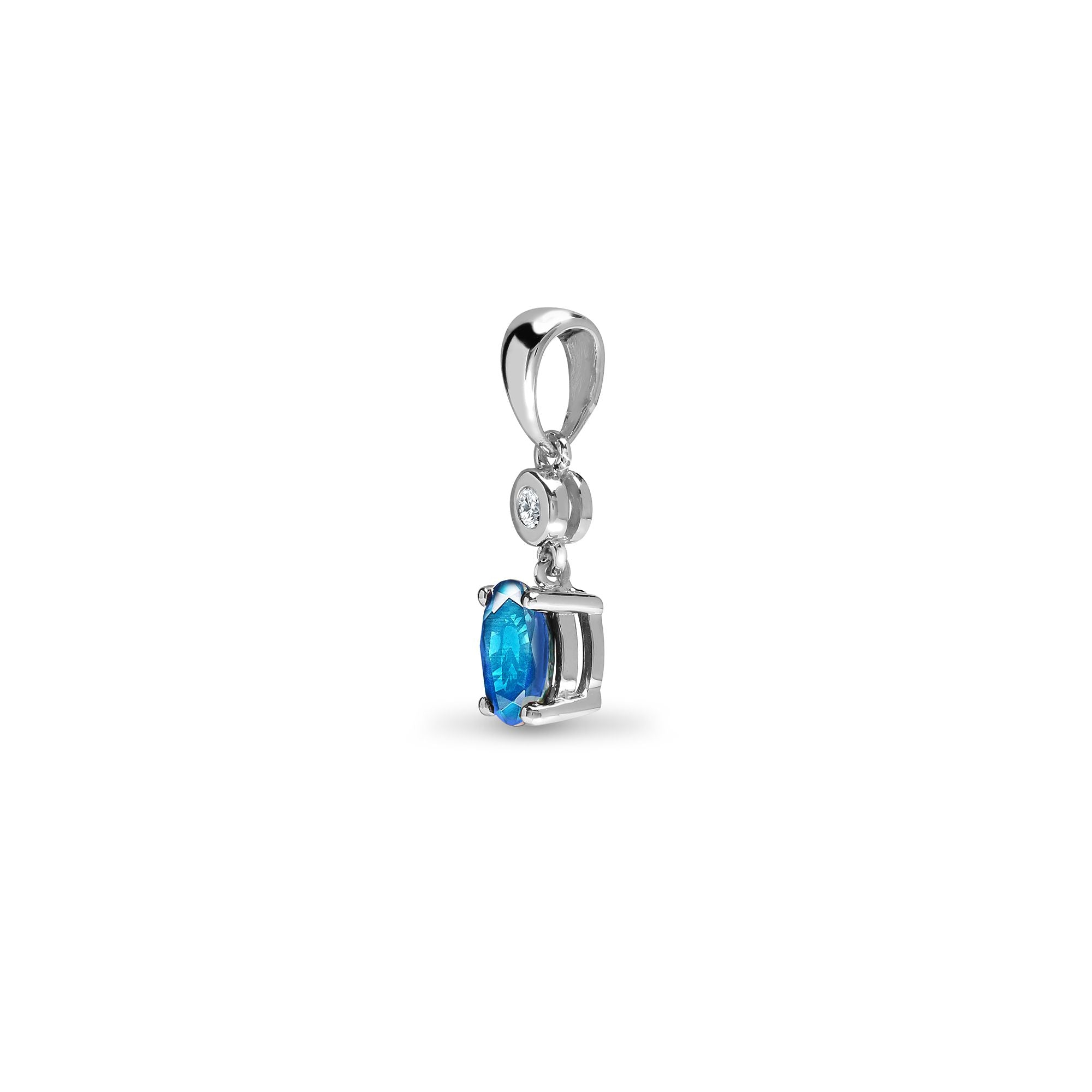 9ct White Dia-4pts Aqua-40pts Drop Pendant