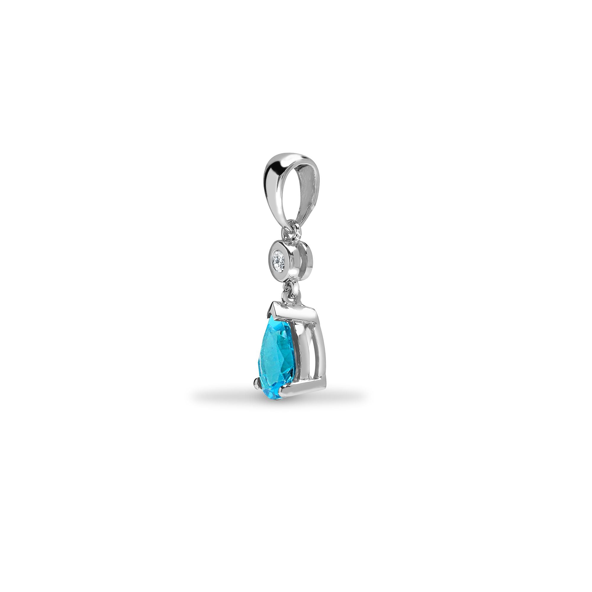 9ct White Dia-4pts Aqua-55pts Drop Pendant