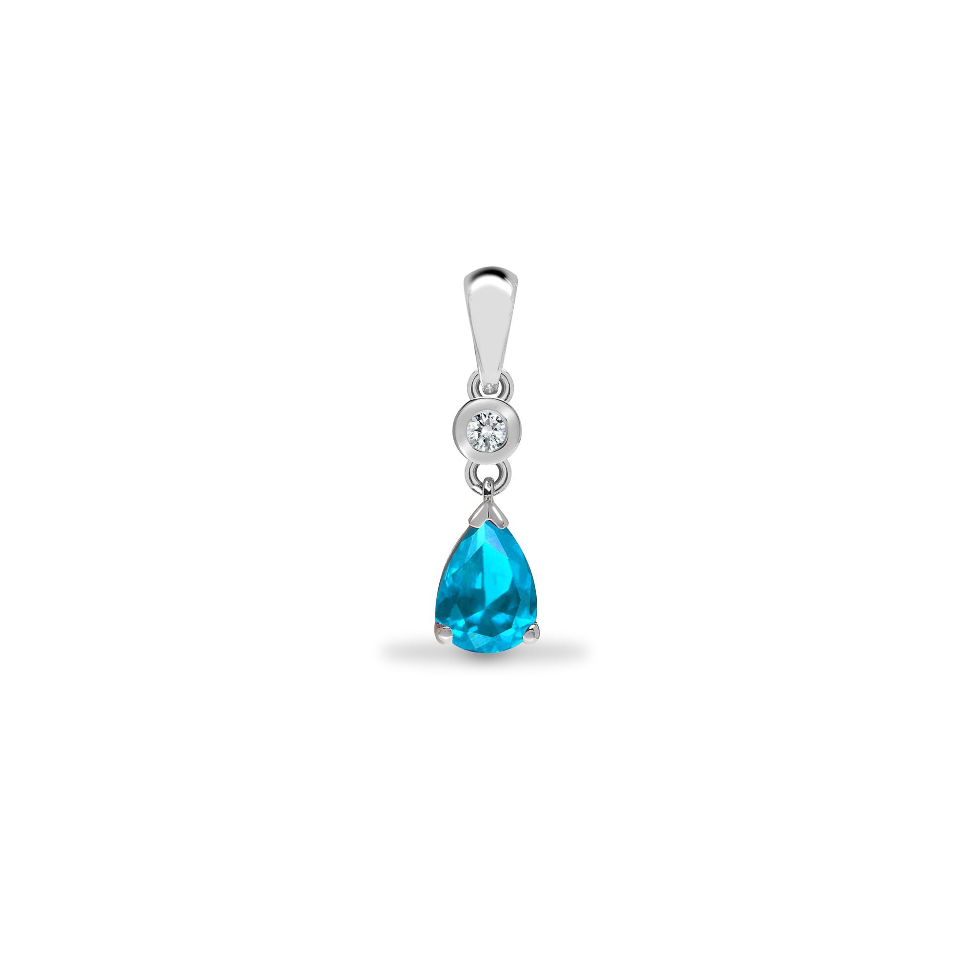 9ct White Dia-4pts Aqua-55pts Drop Pendant