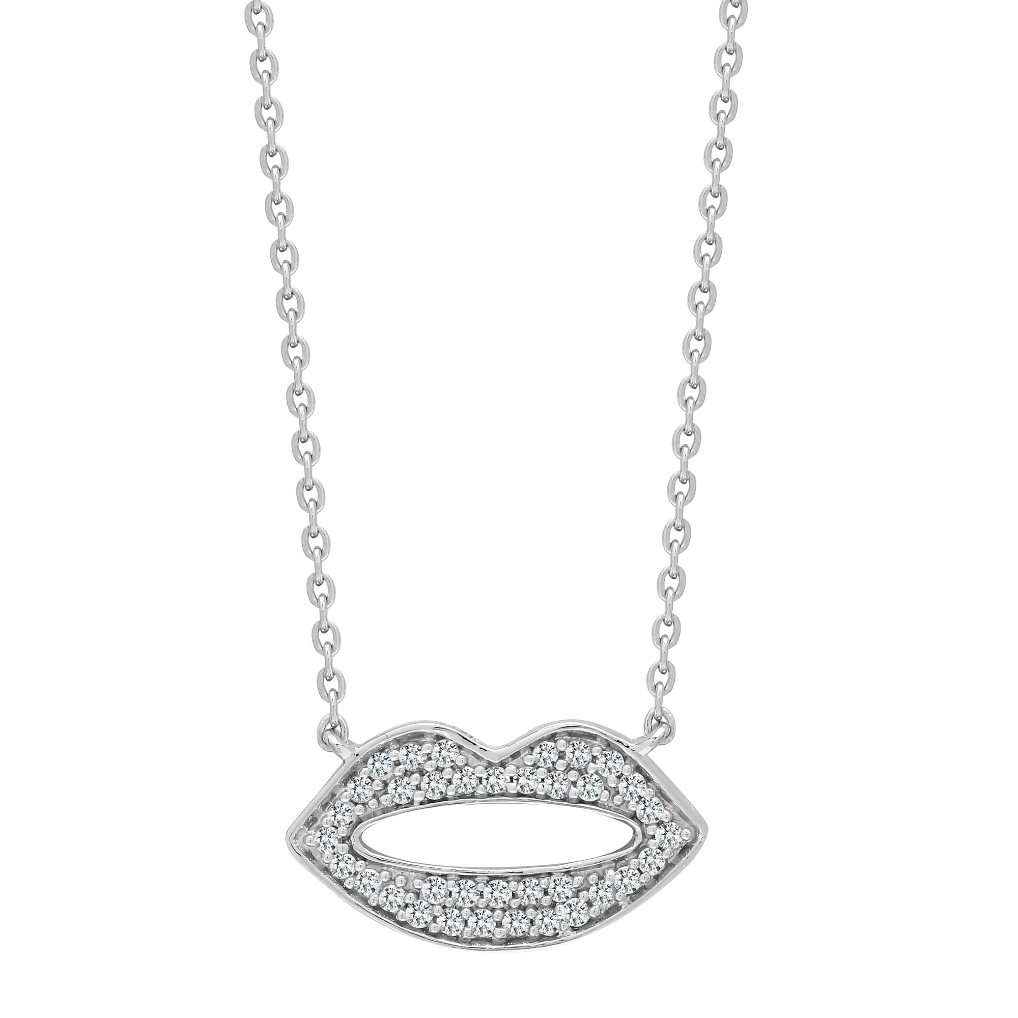 9ct White 15pts Natural Diamond Lips Pendant with 17" Chain