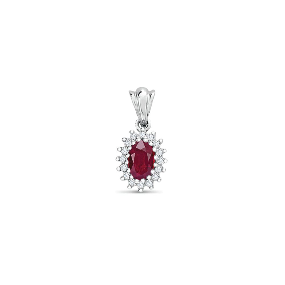 9ct White Gold Natural Diamond And Ruby Pendant