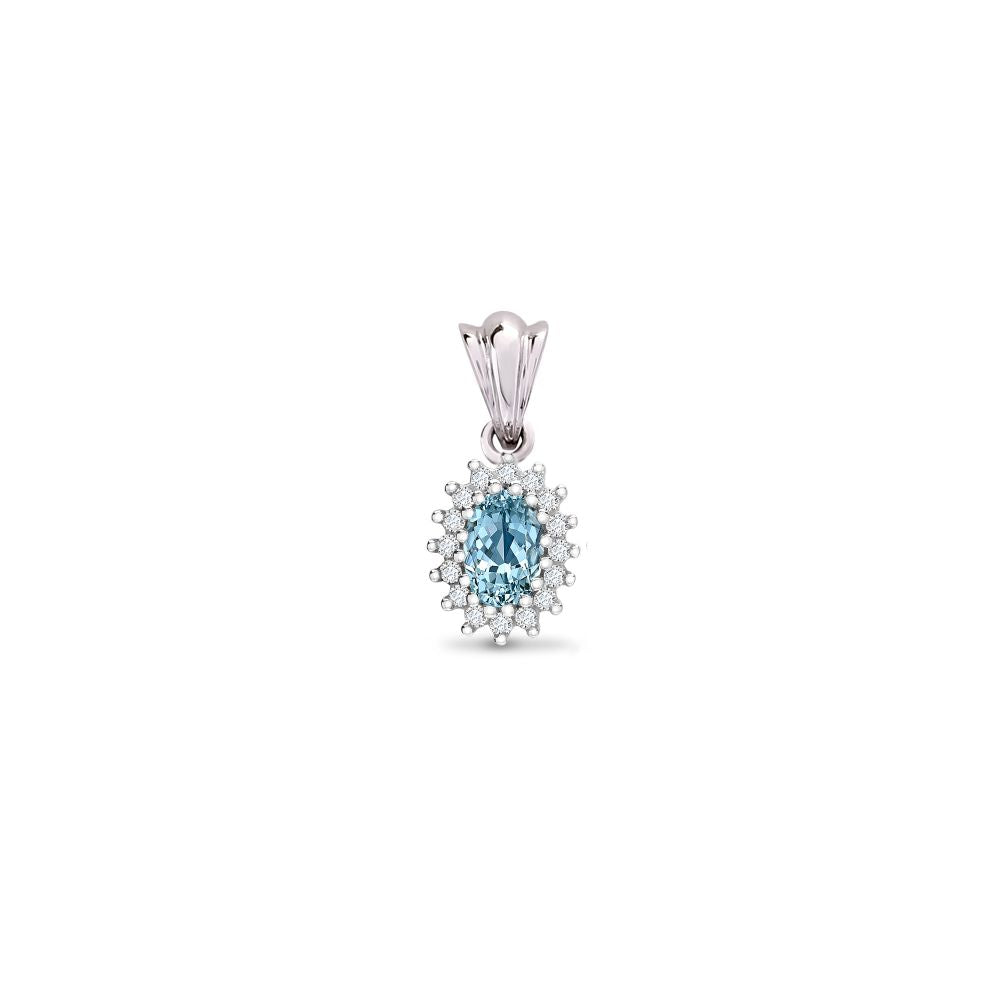9ct White Gold Natural Diamond And Blue Topaz Pendant