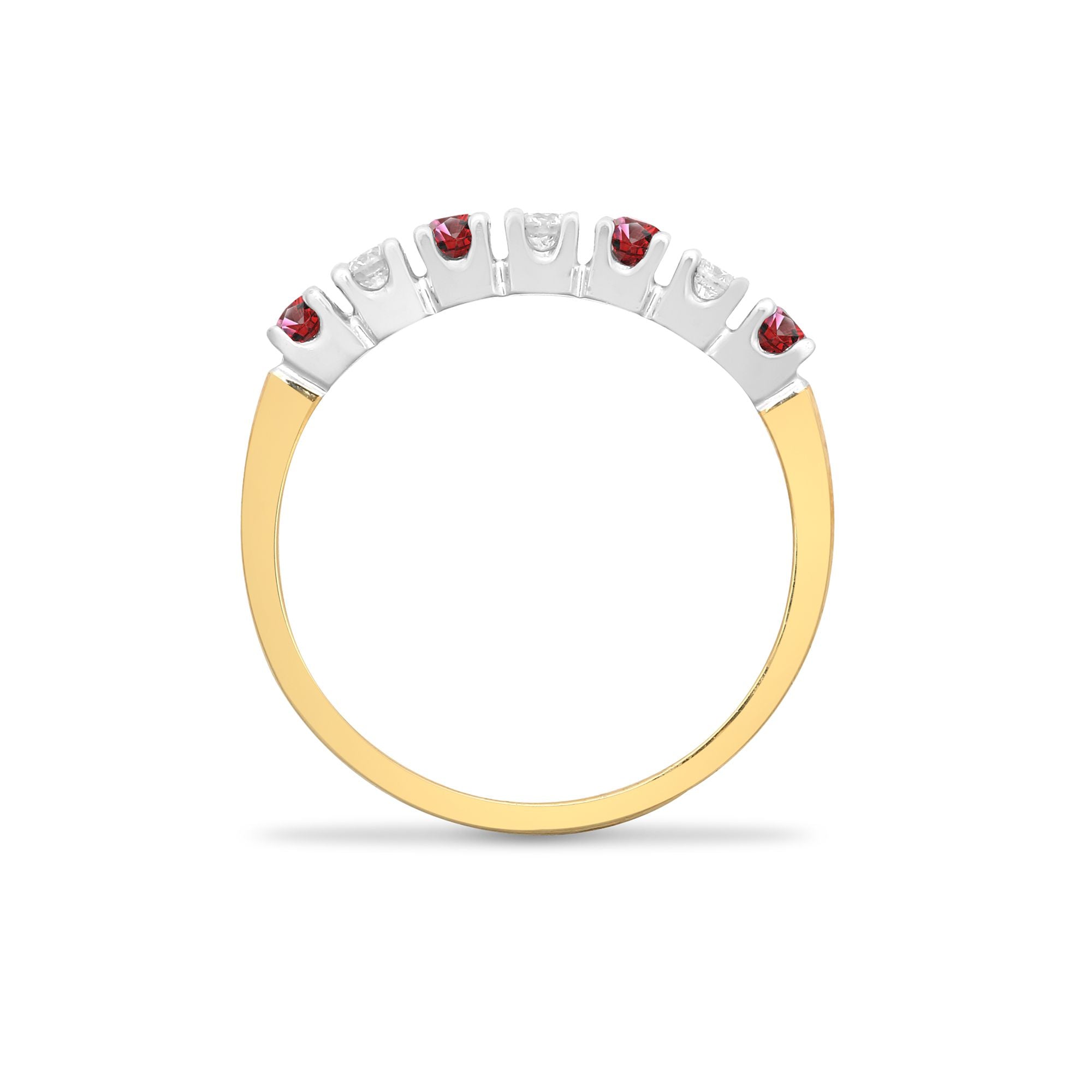 9ct Yellow Gold Natural Diamond 15pts & Ruby 20pts Half Eternity Ring