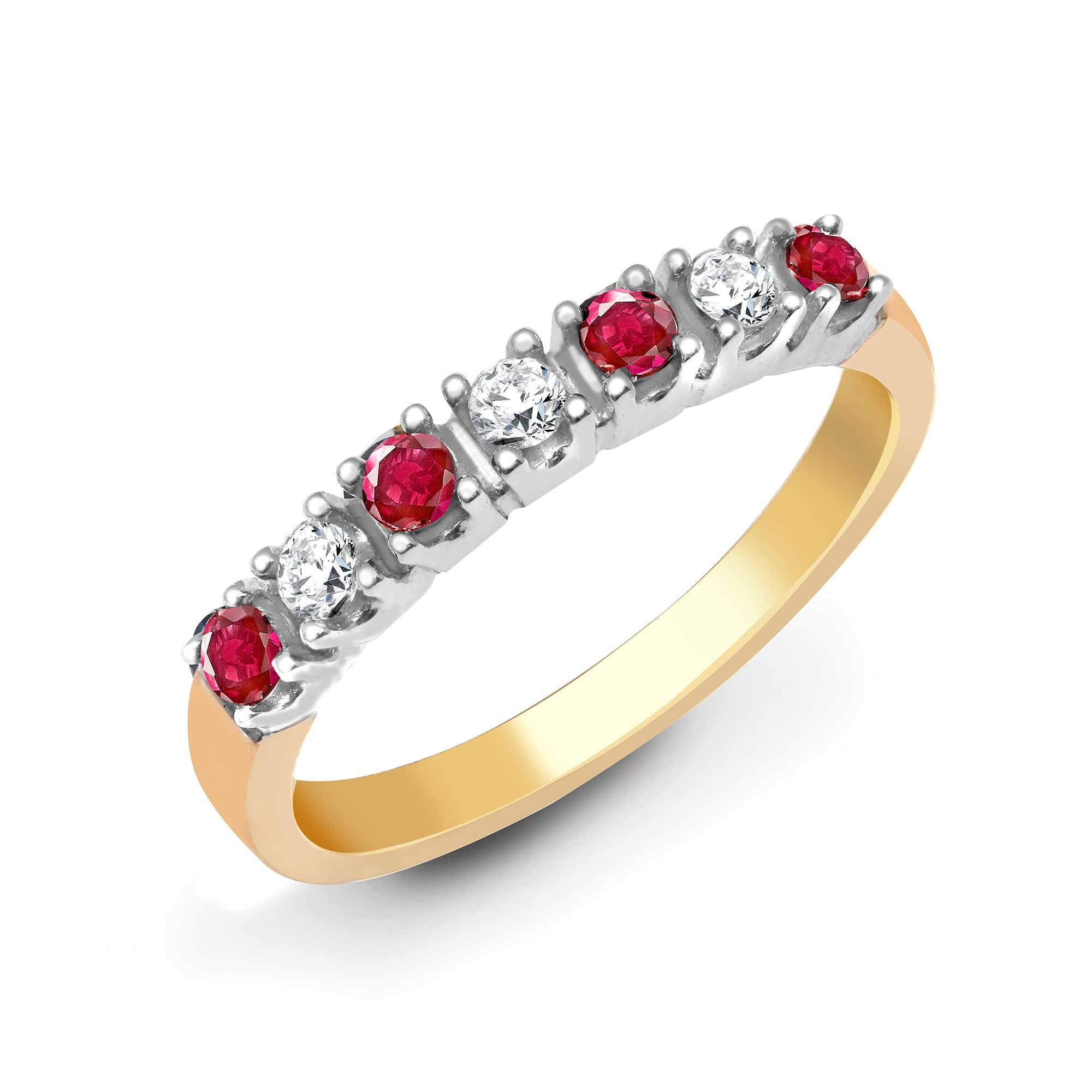 9ct Yellow Gold Natural Diamond 15pts & Ruby 20pts Half Eternity Ring