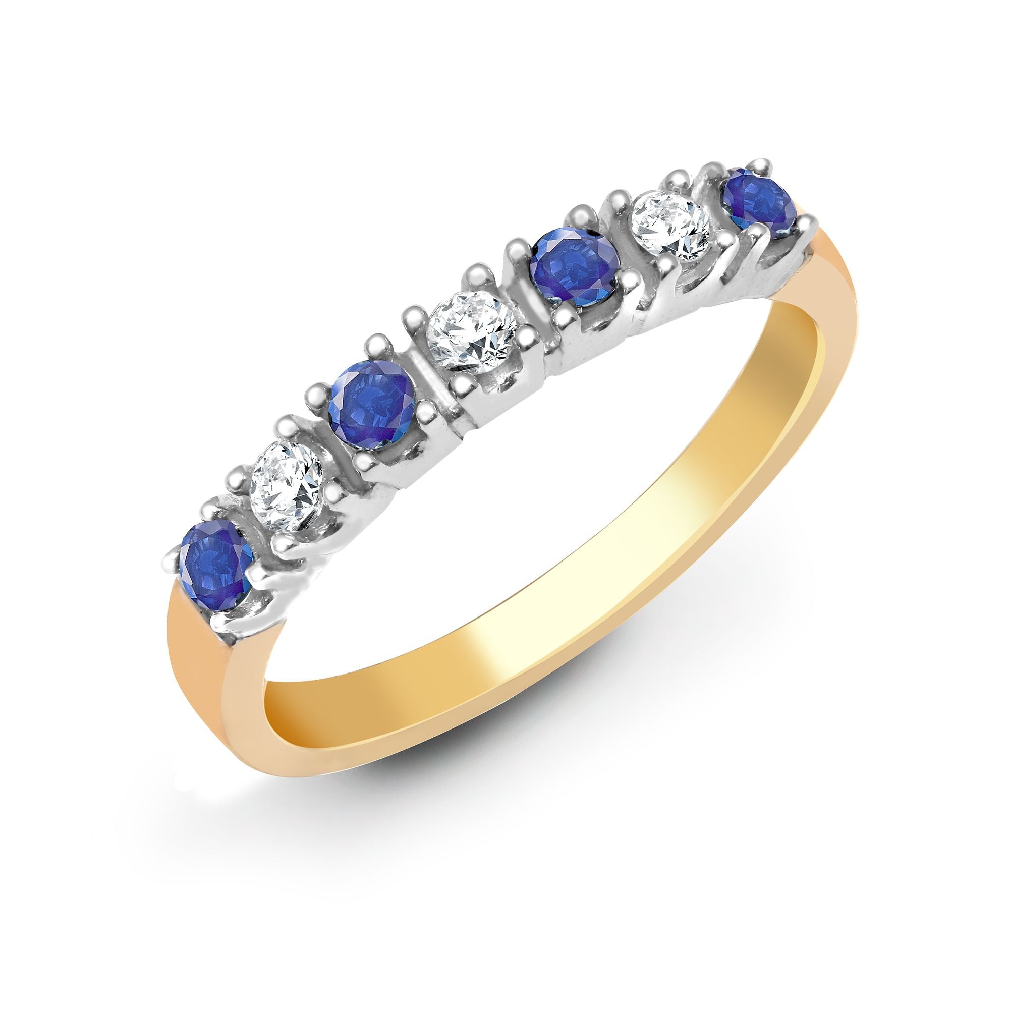 9R022 | 9ct Yellow Gold Natural Diamond 15pts & Sapphire 20pts Half Eternity Ring