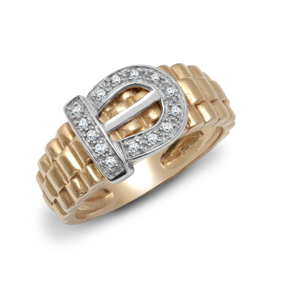 9ct Yellow Gold Natural Diamond Buckle Ring