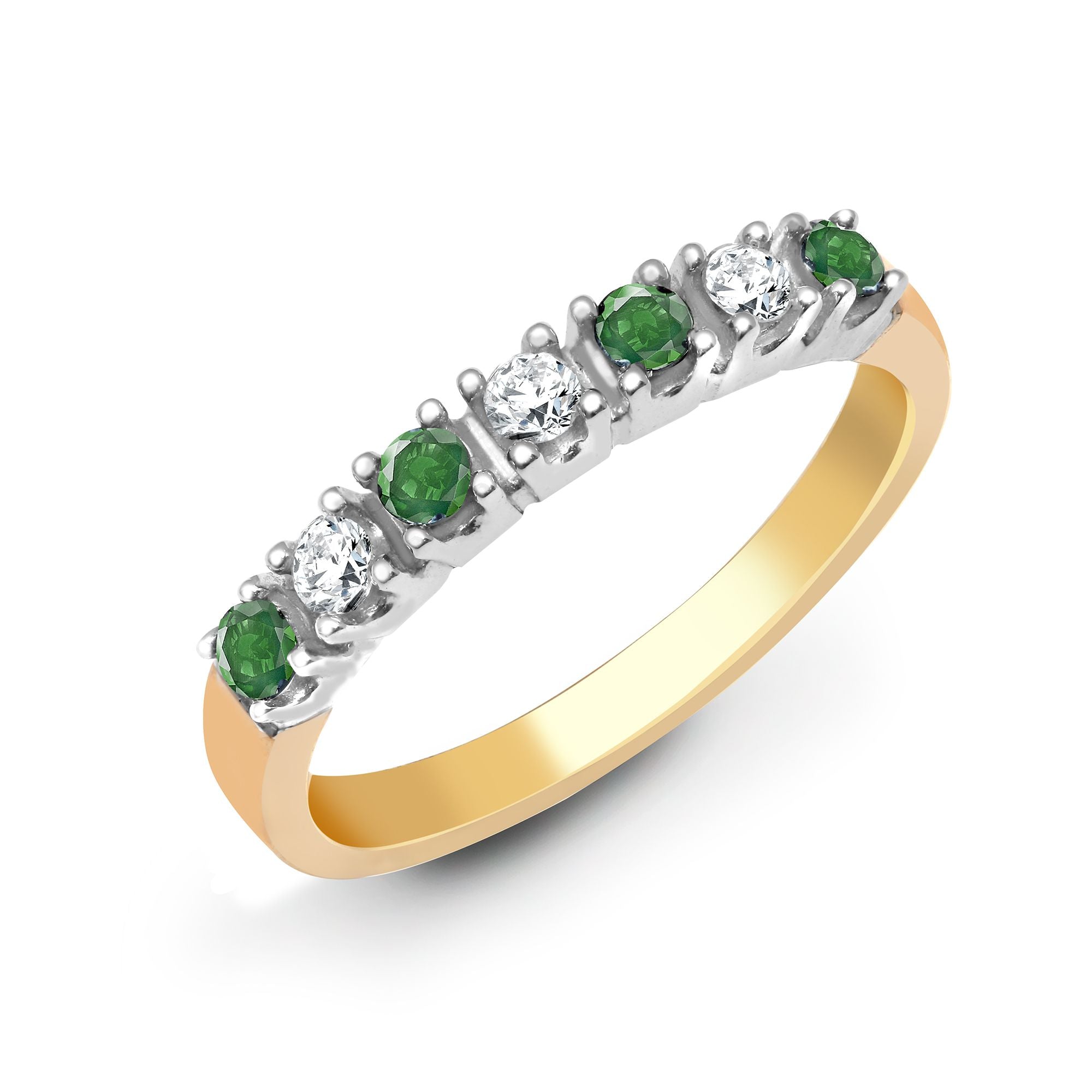 9ct Yellow Gold Natural Diamond 15pts & Emerald 20pts Half ET Ring