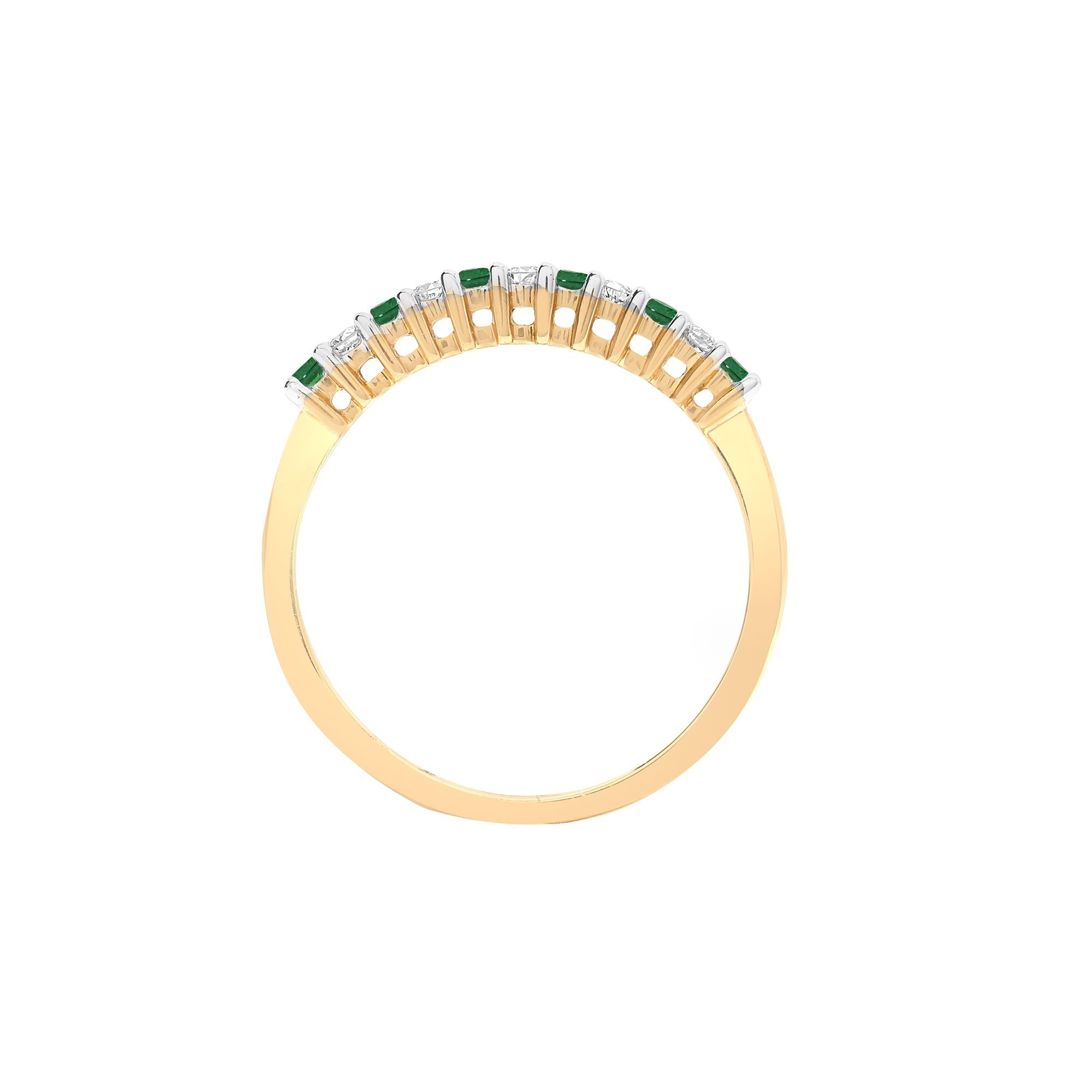 9R385 | 9ct Yellow Gold Natural Diamond 10pts & Emerald 15pts Half Eternity Ring