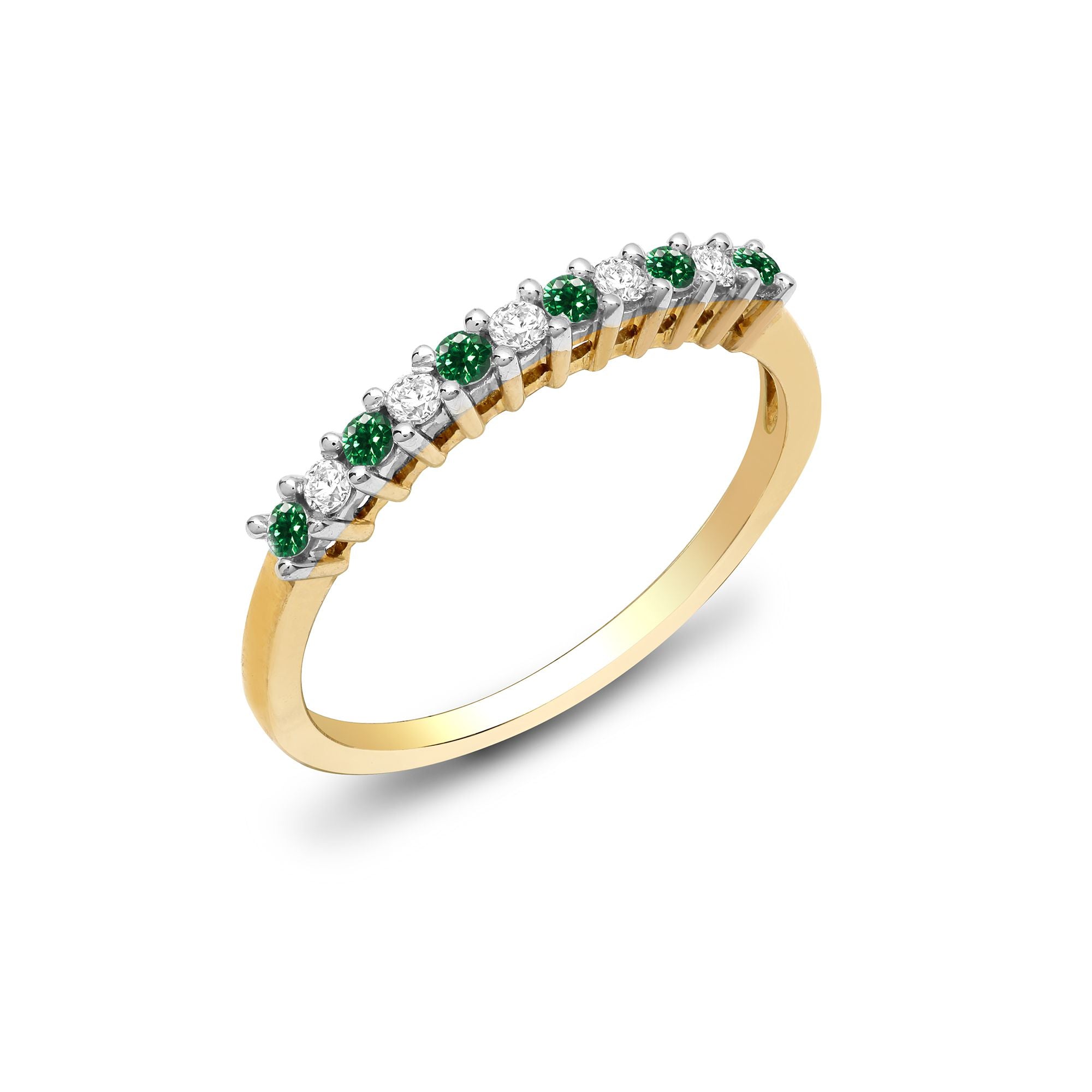 9ct Yellow Gold Natural Diamond 10pts & Emerald 15pts Half Eternity Ring