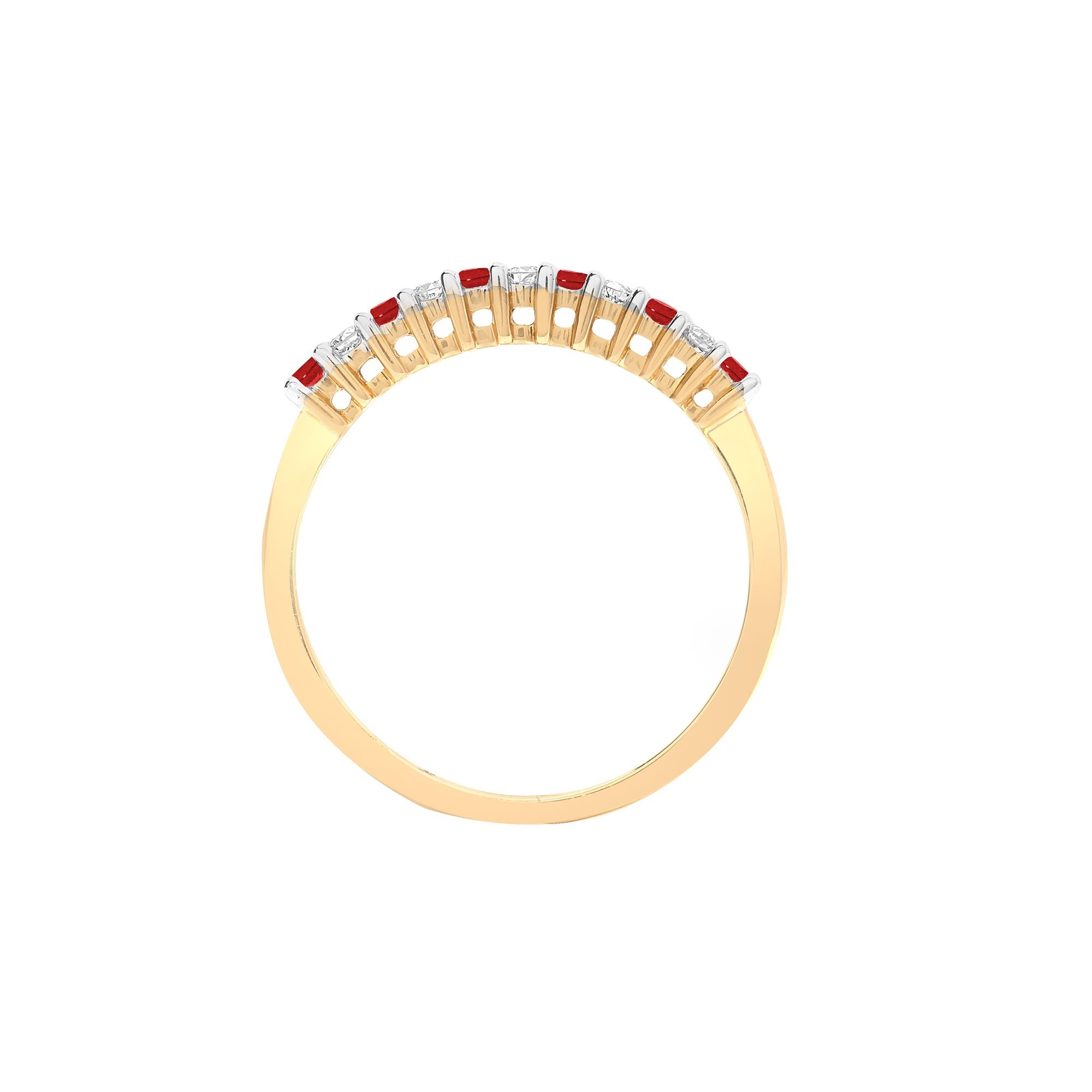 9R386 | 9ct Yellow Gold Natural Diamond 10pts & Ruby 15pts Half Eternity Ring