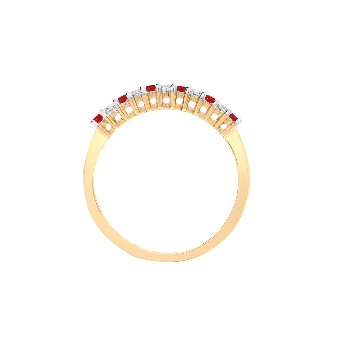 9ct Yellow Gold Natural Diamond 10pts & Ruby 15pts Half Eternity Ring