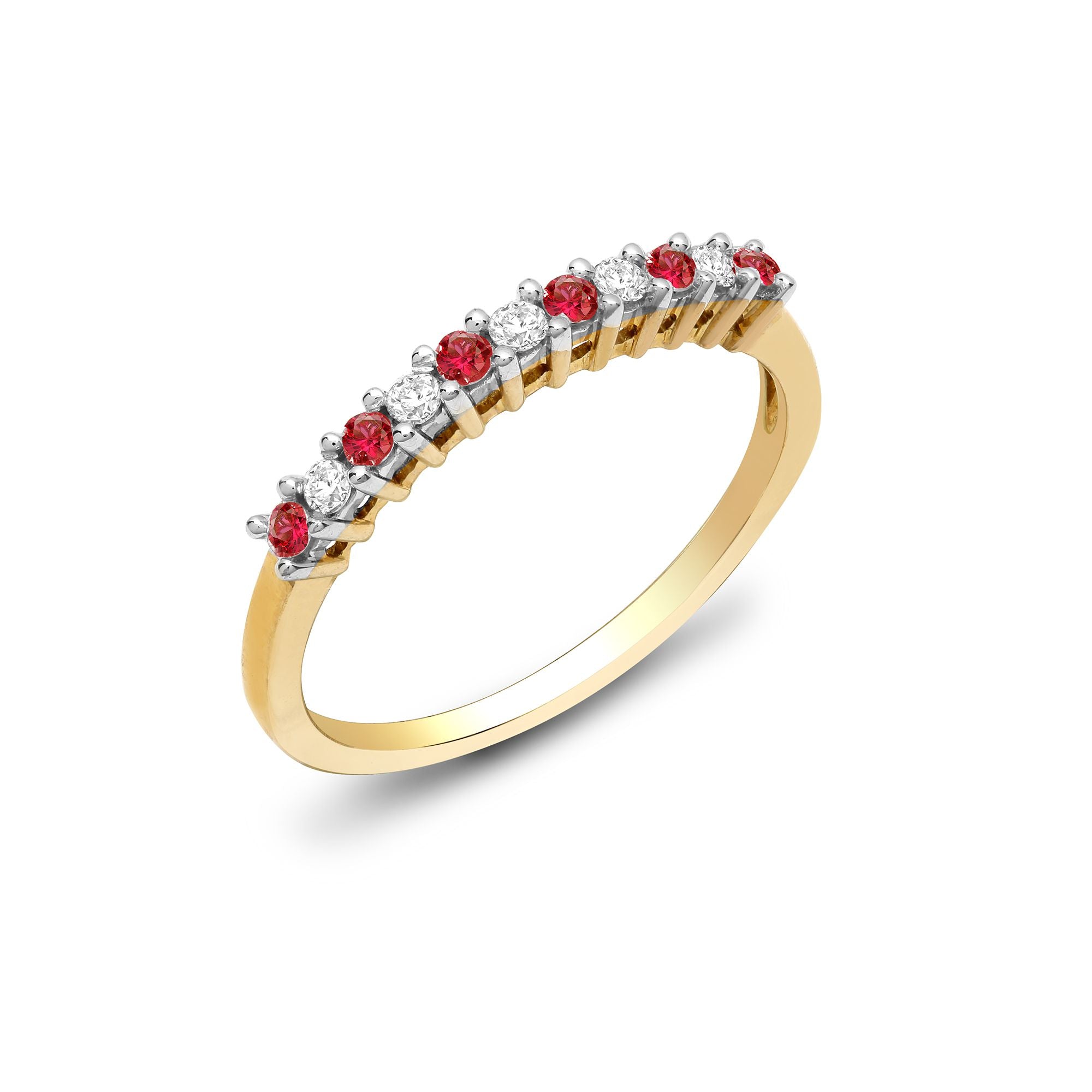9R386 | 9ct Yellow Gold Natural Diamond 10pts & Ruby 15pts Half Eternity Ring