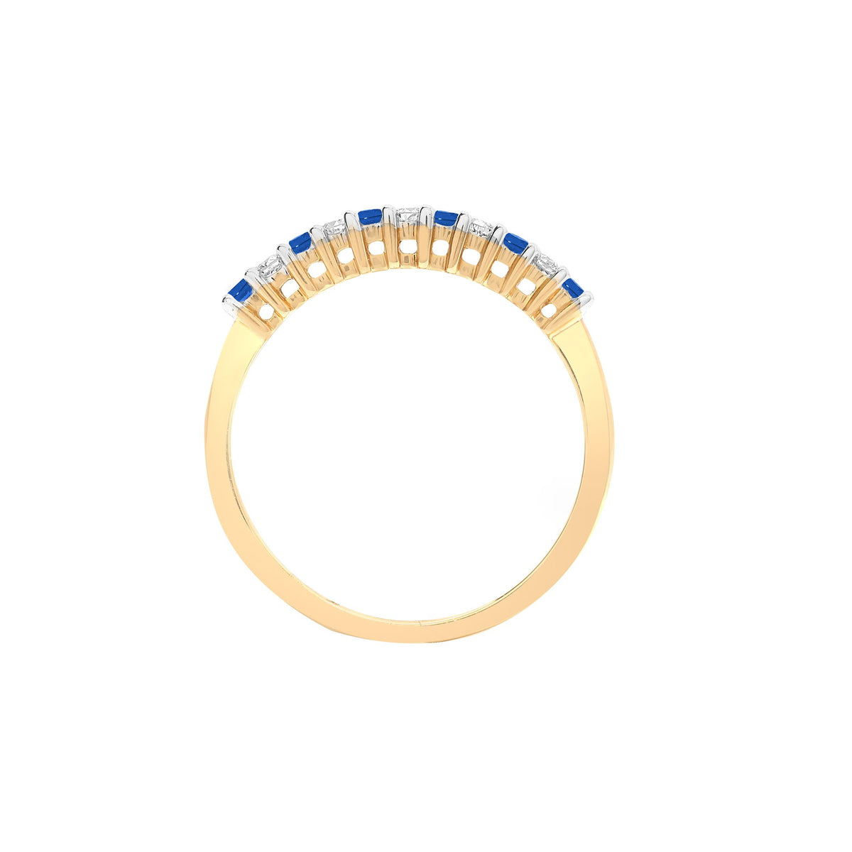 9ct Yellow Gold Natural Diamond 10pts & Sapphire 15pts Half Eternity Ring