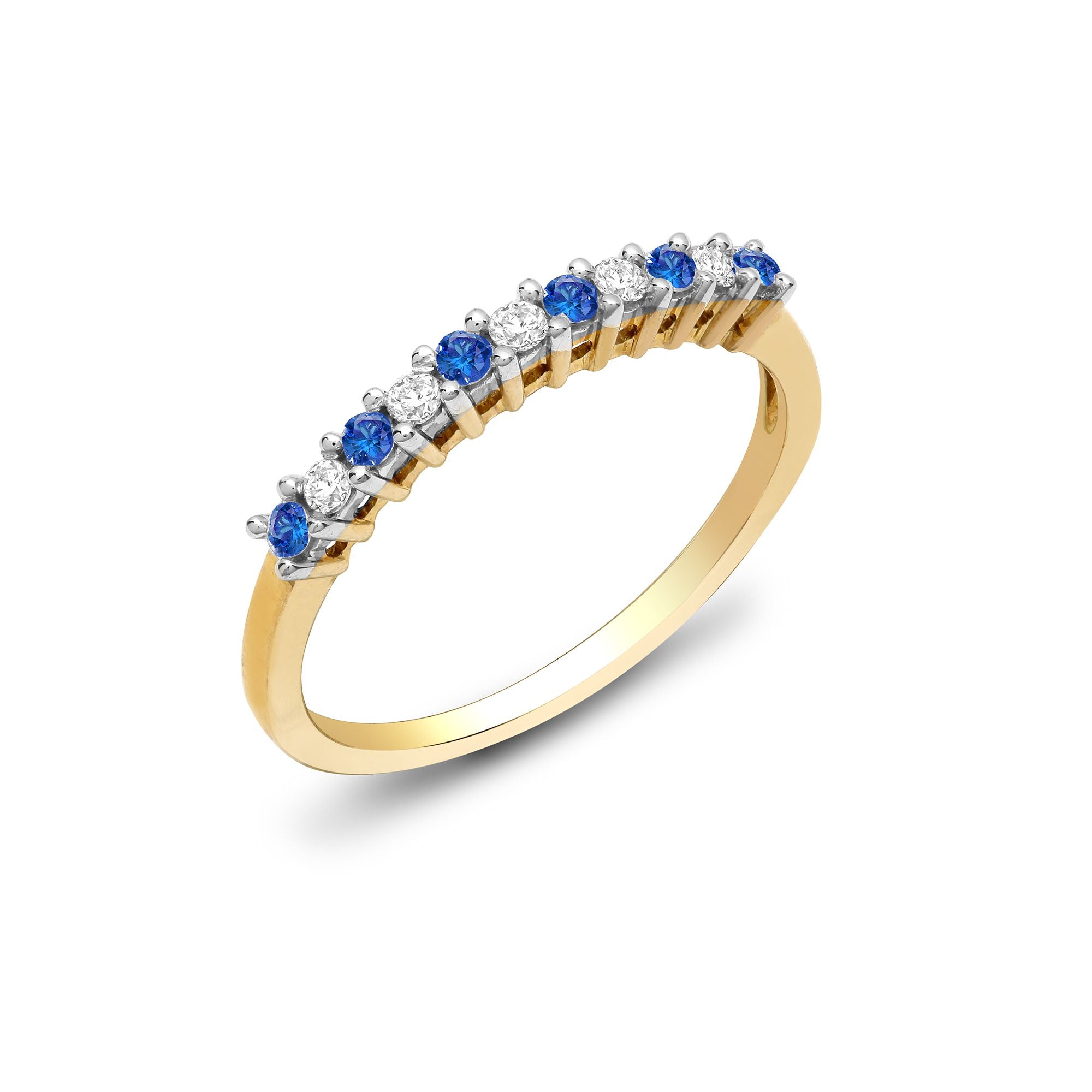 9ct Yellow Gold Natural Diamond 10pts & Sapphire 15pts Half Eternity Ring