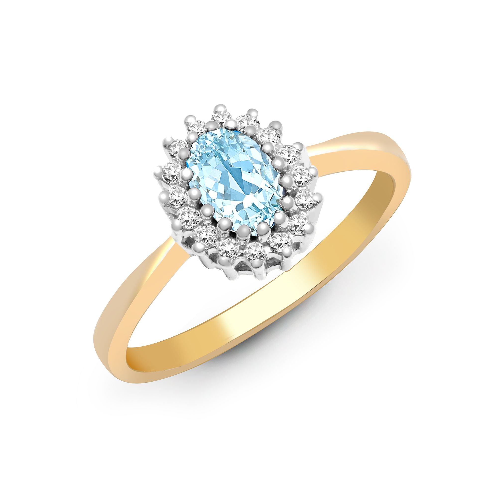 9R400 | 9ct Yellow Gold Natural Diamond 12pts & Blue Topaz 57pts Ring