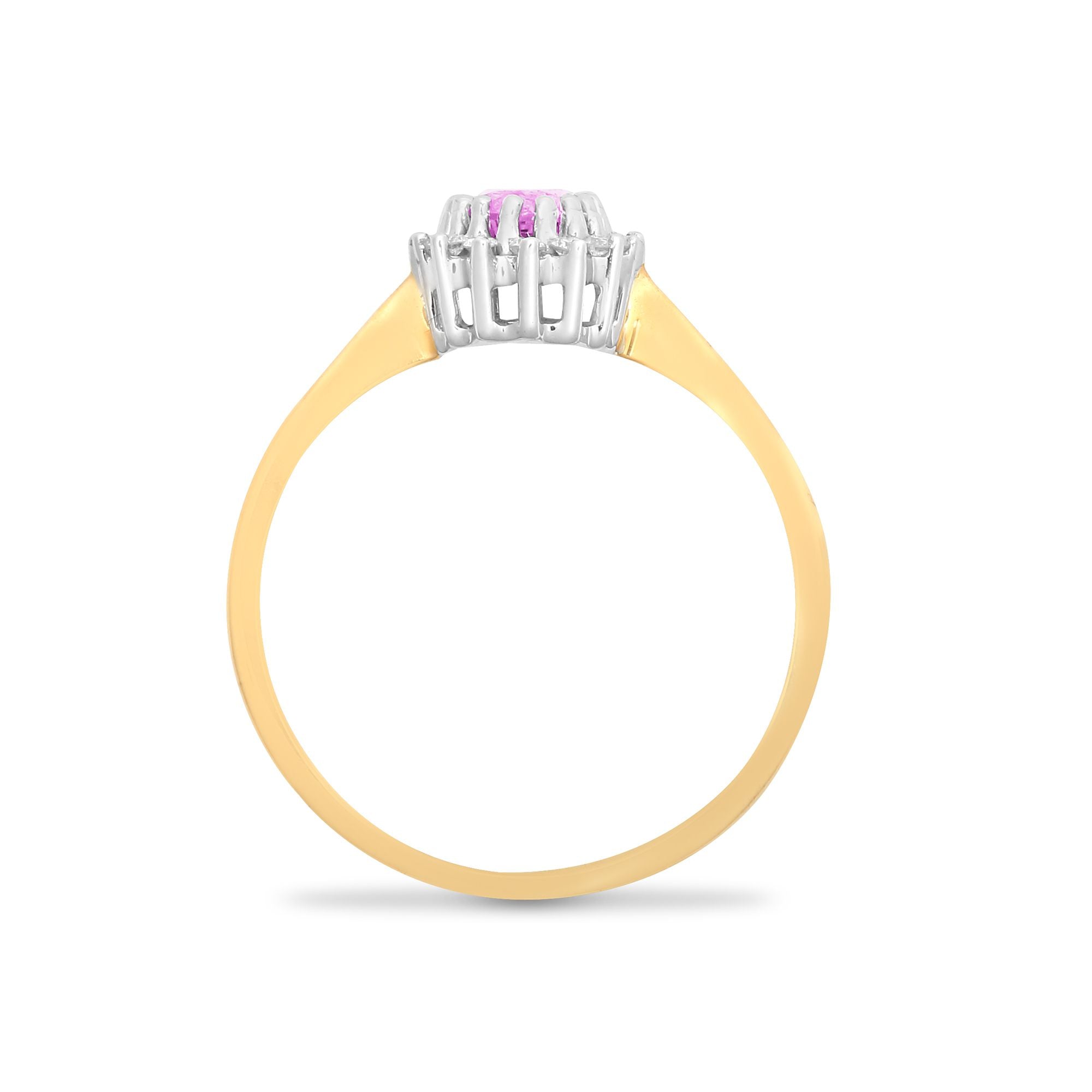 9ct Yellow Gold Natural Diamond 12pts & Pink Sapphire 68pts Ring