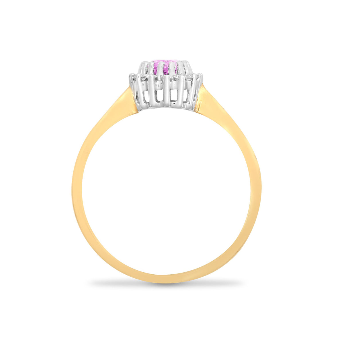 9ct Yellow Gold Natural Diamond 12pts & Pink Sapphire 68pts Ring