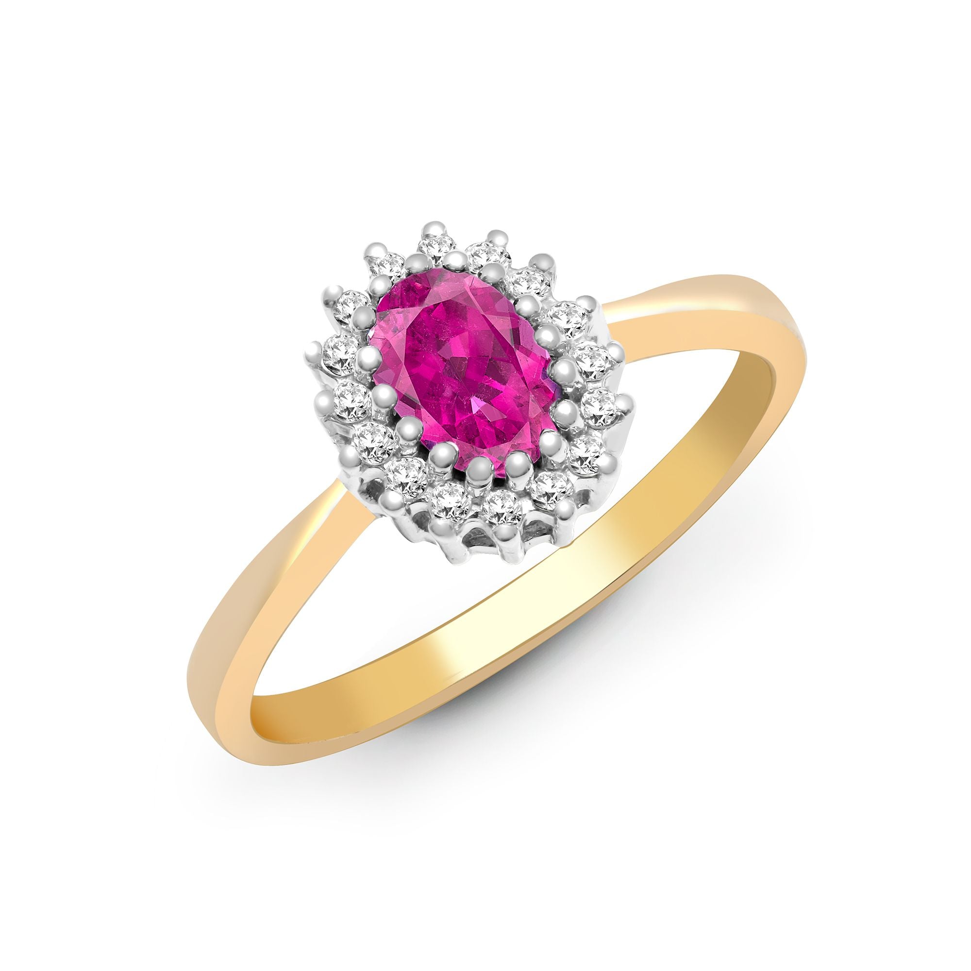 9ct Yellow Gold Natural Diamond 12pts & Pink Sapphire 68pts Ring