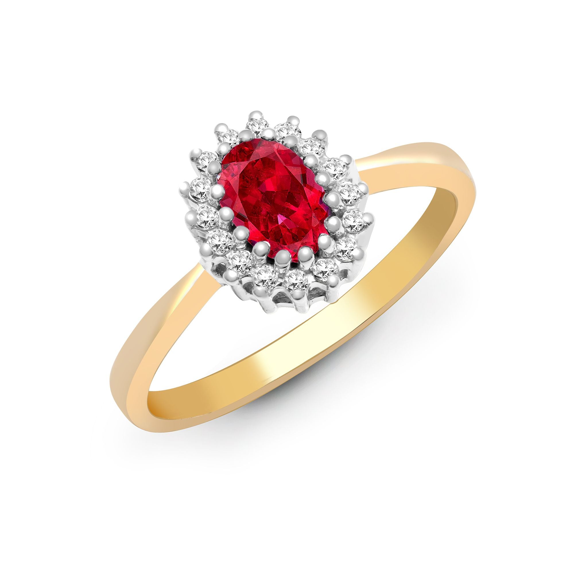 9ct Yellow Gold Natural Diamond 12pts & Ruby 60pts Ring