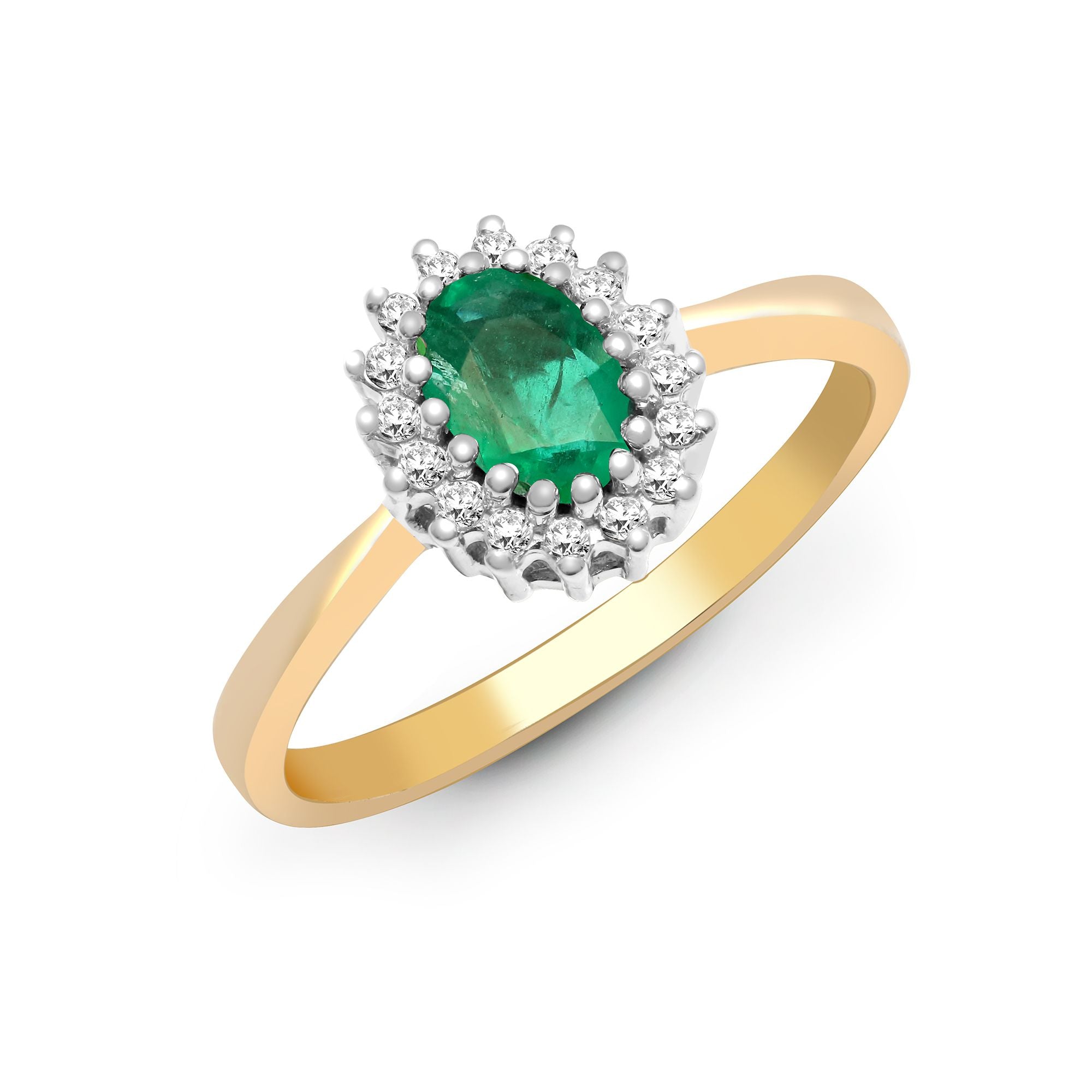 9ct Yellow Gold Natural Diamond 12pts & Emerald 52pts Ring
