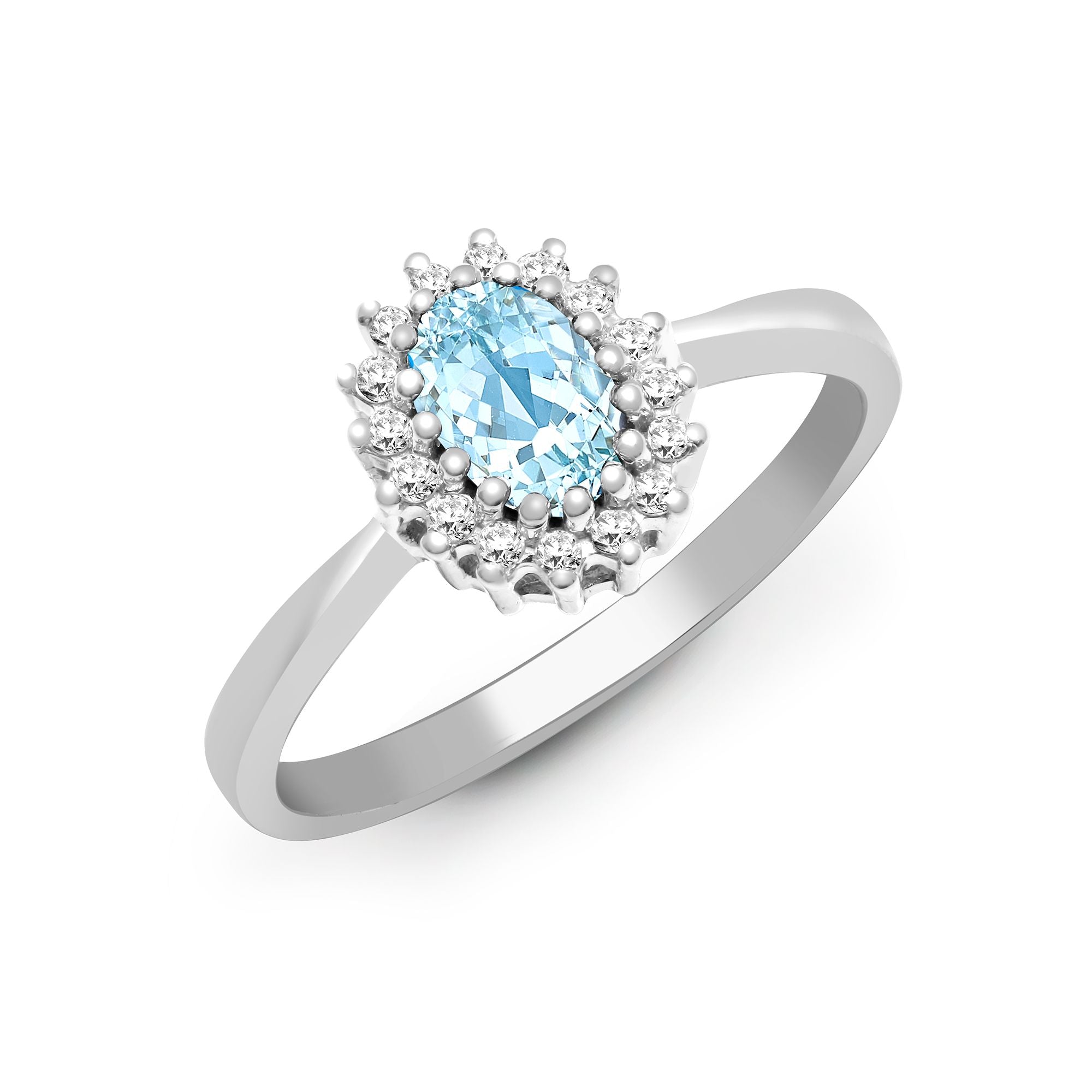 9ct White Gold Natural Diamond 12pts & Blue Topaz 57pts Ring