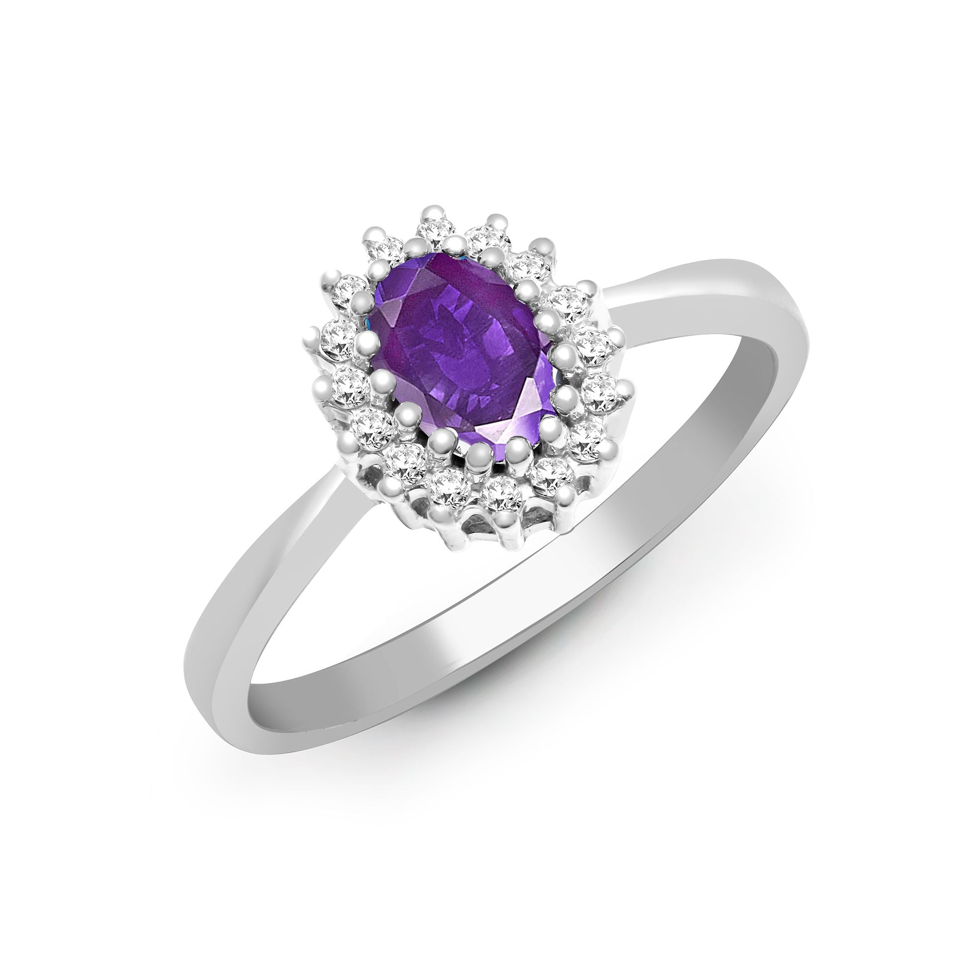 9ct White Gold Natural Diamond 12pts & Amethyst 44pts Ring