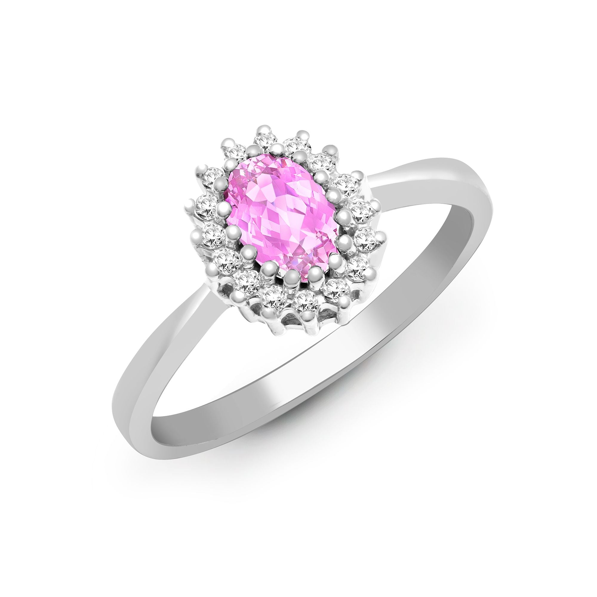 9ct White Gold Natural Diamond 12pts & Pink Sapphire 68pts Ring