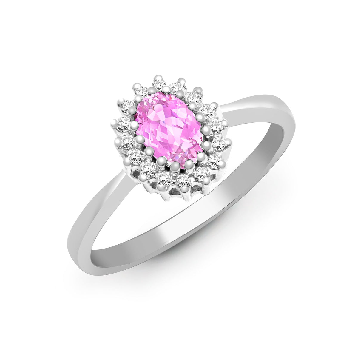 9ct White Gold Natural Diamond 12pts & Pink Sapphire 68pts Ring
