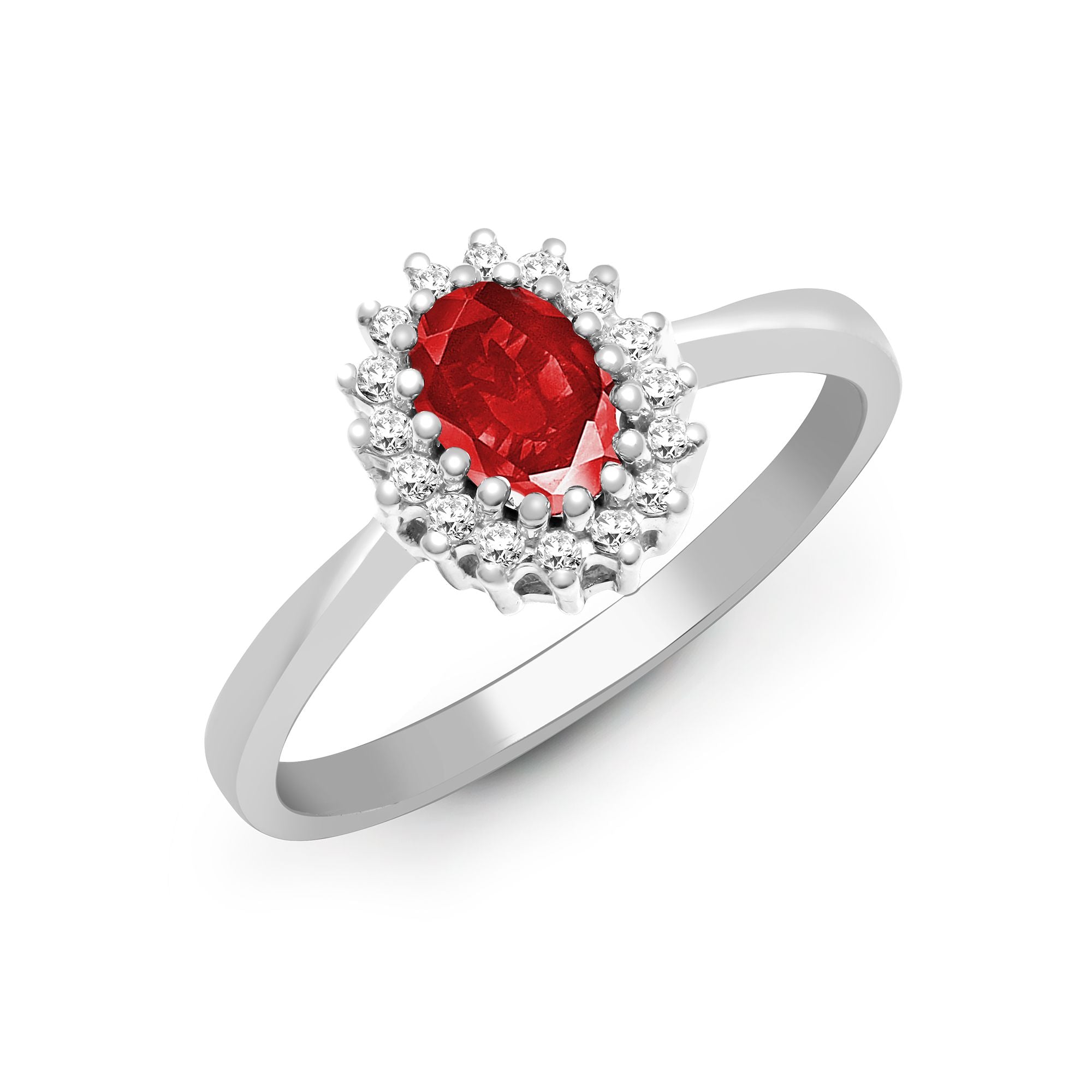 9R415 | 9ct White Gold Natural Diamond 12pts & Ruby 60pts Ring