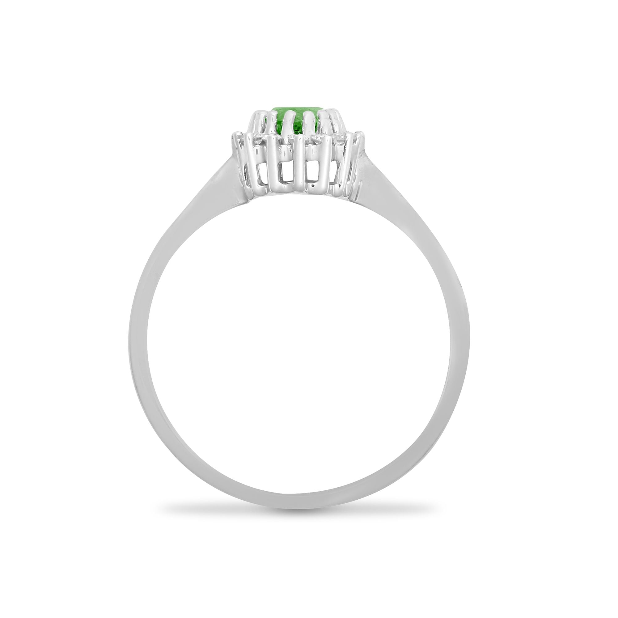 9ct White Gold Natural Diamond 12pts & Emerald 52pts Ring