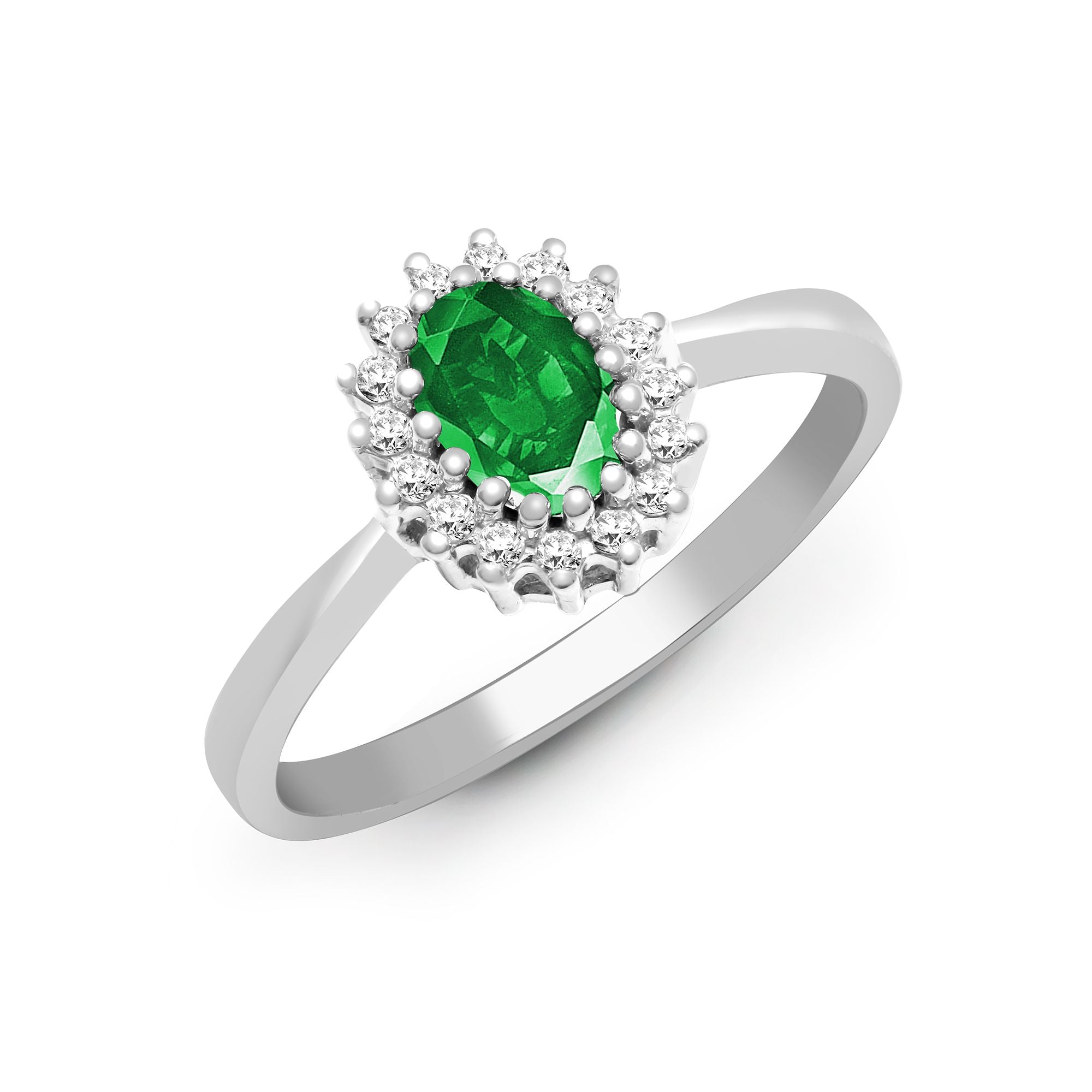 9R416 | 9ct White Gold Natural Diamond 12pts & Emerald 52pts Ring