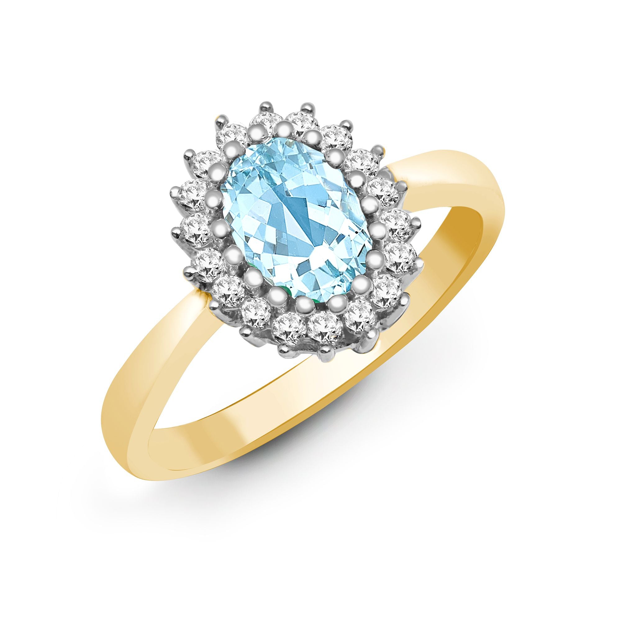 9ct Yellow Gold Natural Diamond 23pts & Blue Topaz 90pts Ring