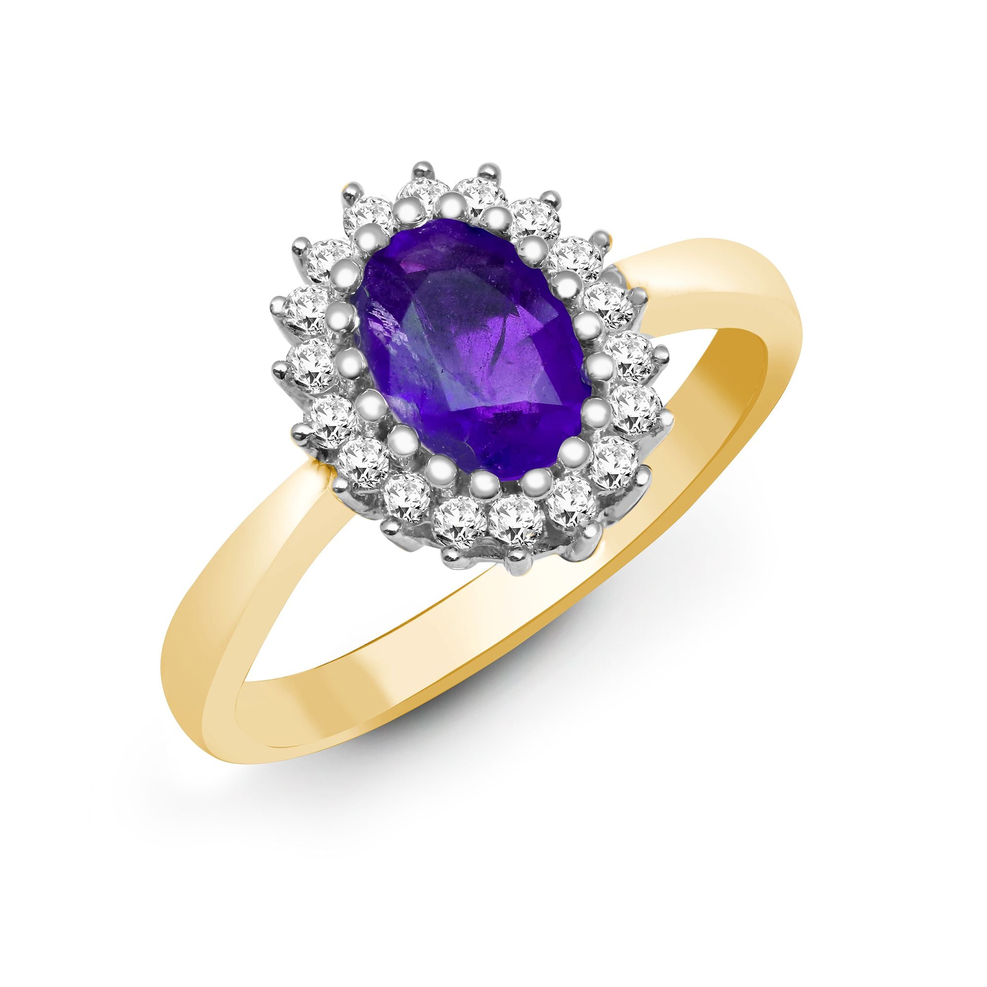 9ct Yellow Gold Natural Diamond 23pts & Amethyst 70pts Ring