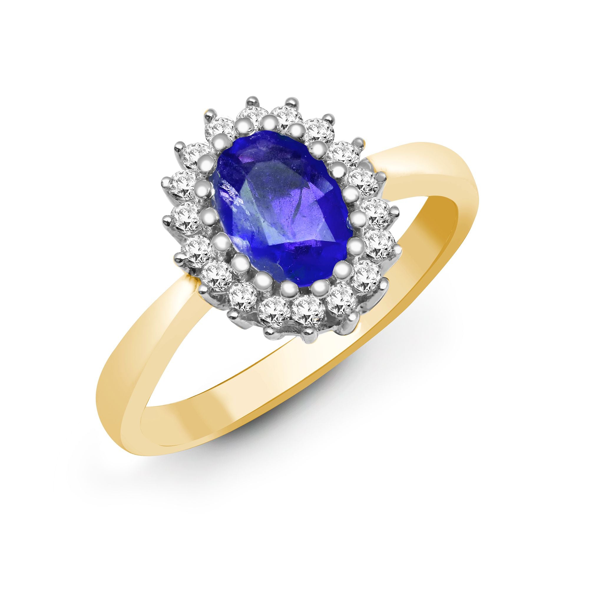 9ct Yellow Gold Natural Diamond 23pts & Tanzanite 73pts Ring